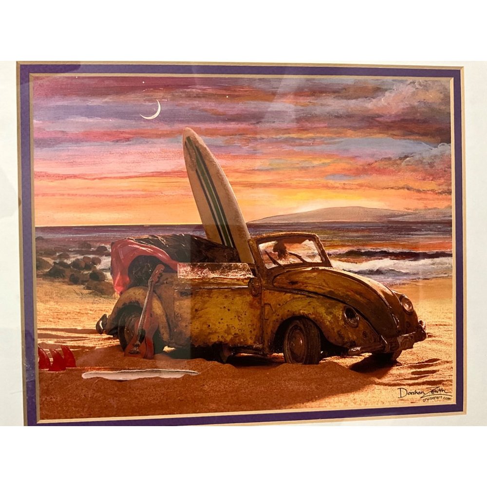 Hawaiian Cruiser Art by Darshan Zenith Print '52 VW Cabriolet Signed and Framed - Picture 7 of 9